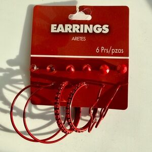 Red Hoop and Stud Earring Set